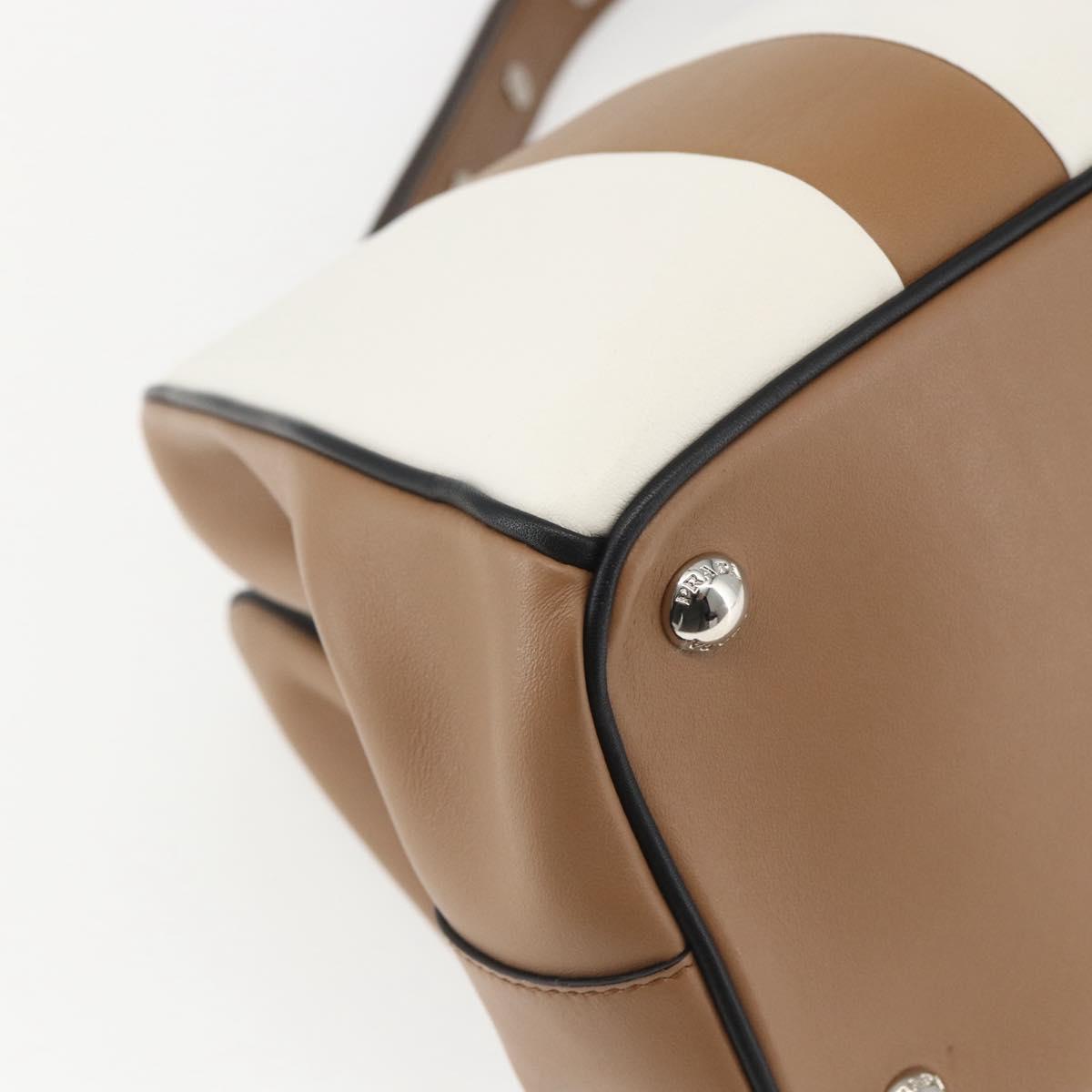 PRADA Baiadera Shoulder Bag Leather Brown Silver Auth 158889SAV