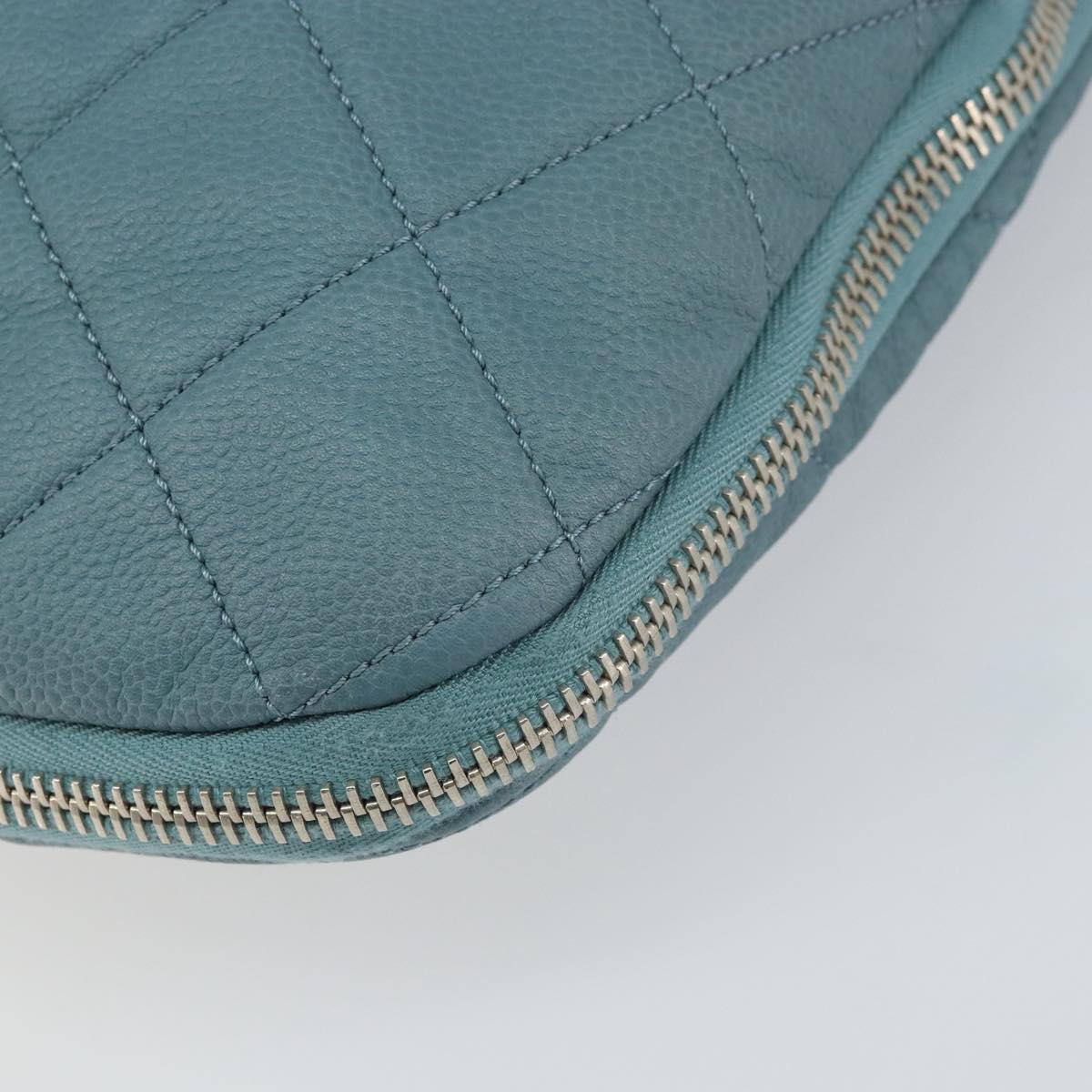 CHANEL Chain Shoulder Bag Caviar Skin Blue Silver CC Auth 158890V