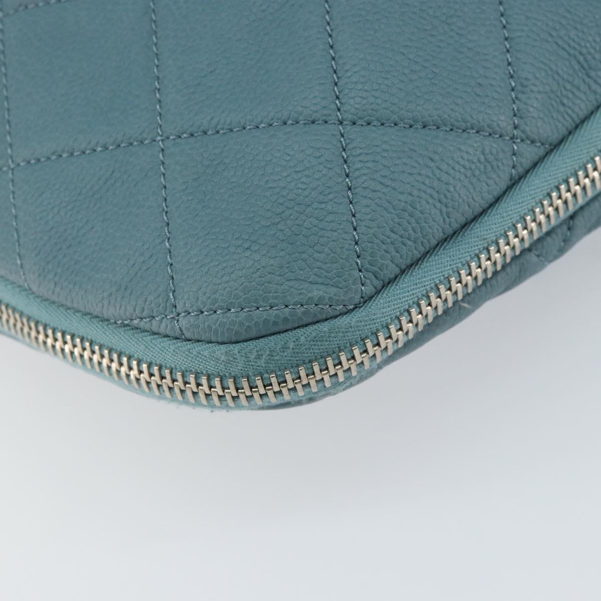 CHANEL Chain Shoulder Bag Caviar Skin Blue Silver CC Auth 158890V