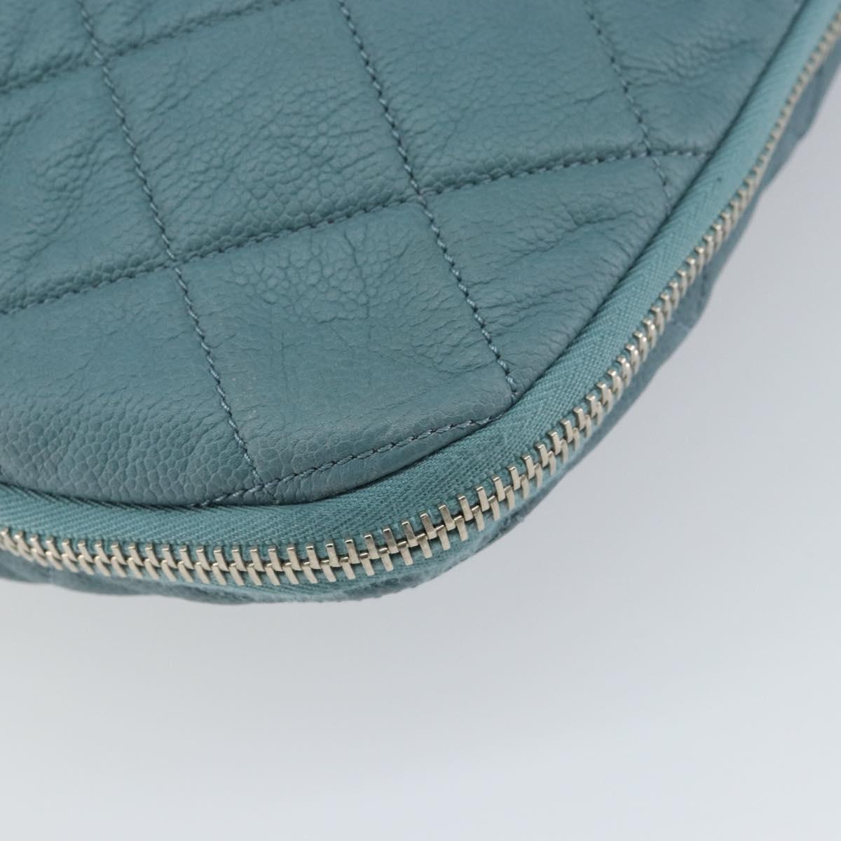 CHANEL Chain Shoulder Bag Caviar Skin Blue Silver CC Auth 158890V