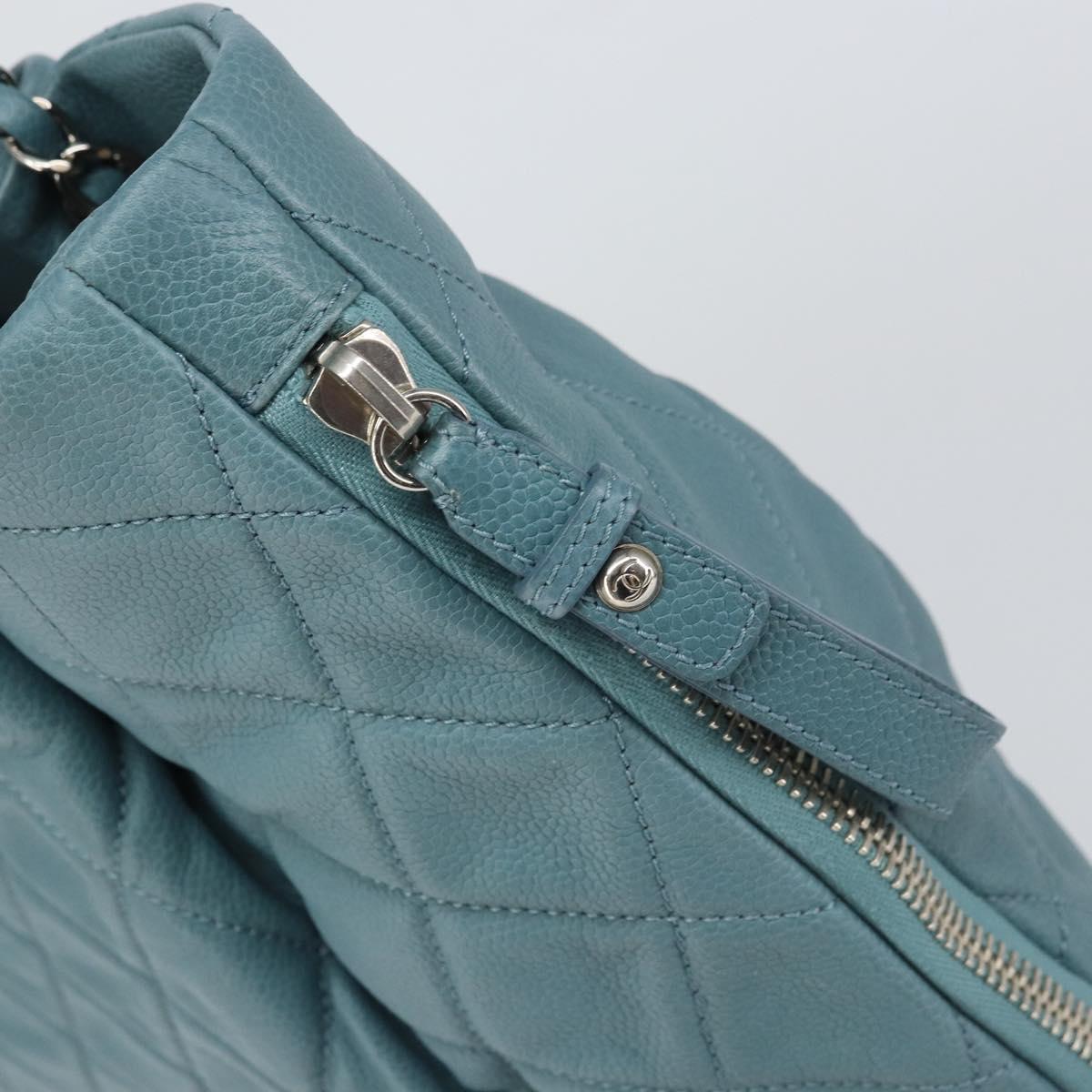 CHANEL Chain Shoulder Bag Caviar Skin Blue Silver CC Auth 158890V