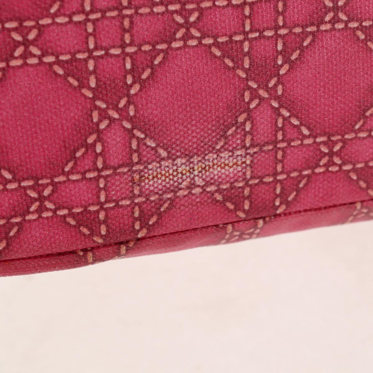 Christian Dior Canage Hand Bag Coated Canvas Pink Silver Auth 158891V