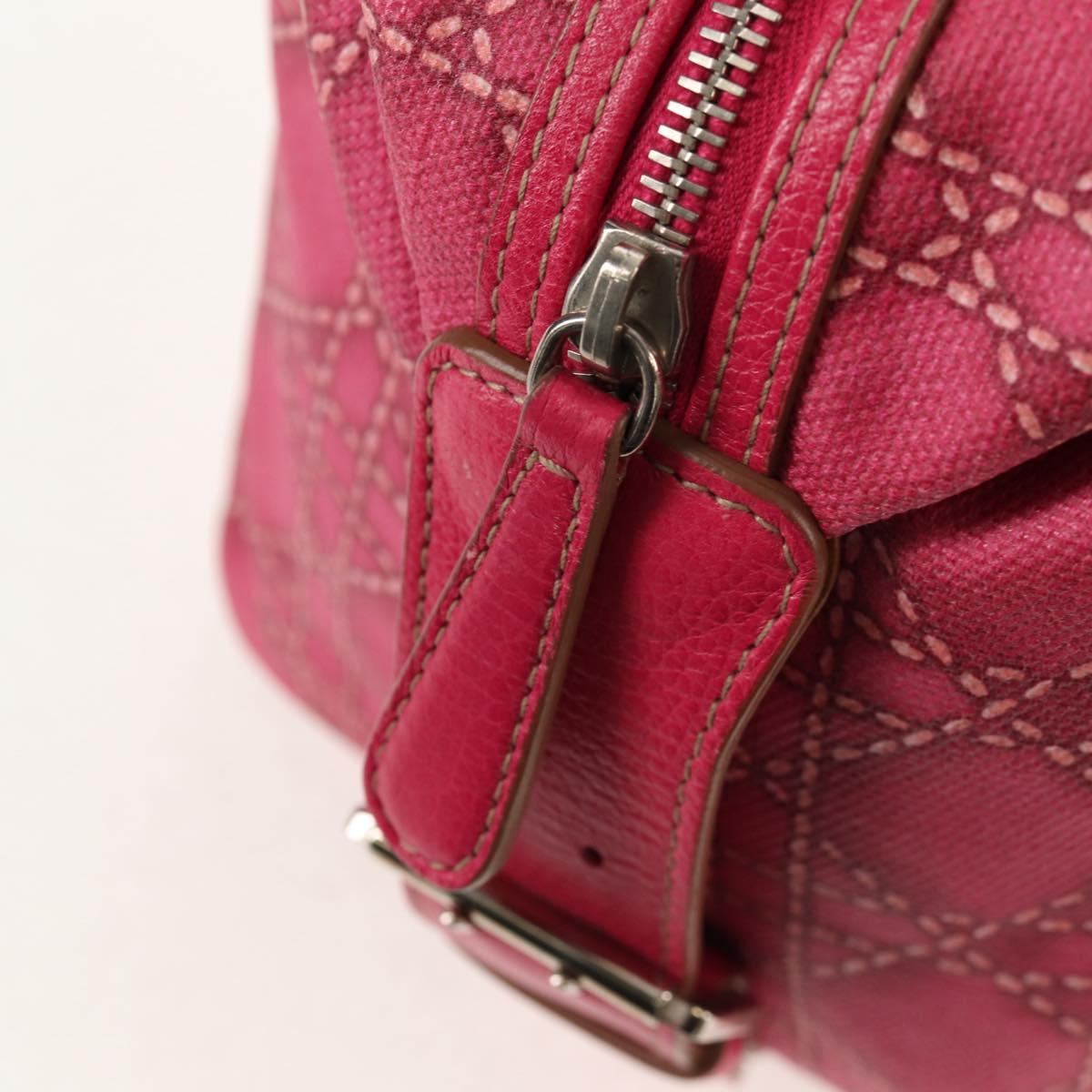 Christian Dior Canage Hand Bag Coated Canvas Pink Silver Auth 158891V