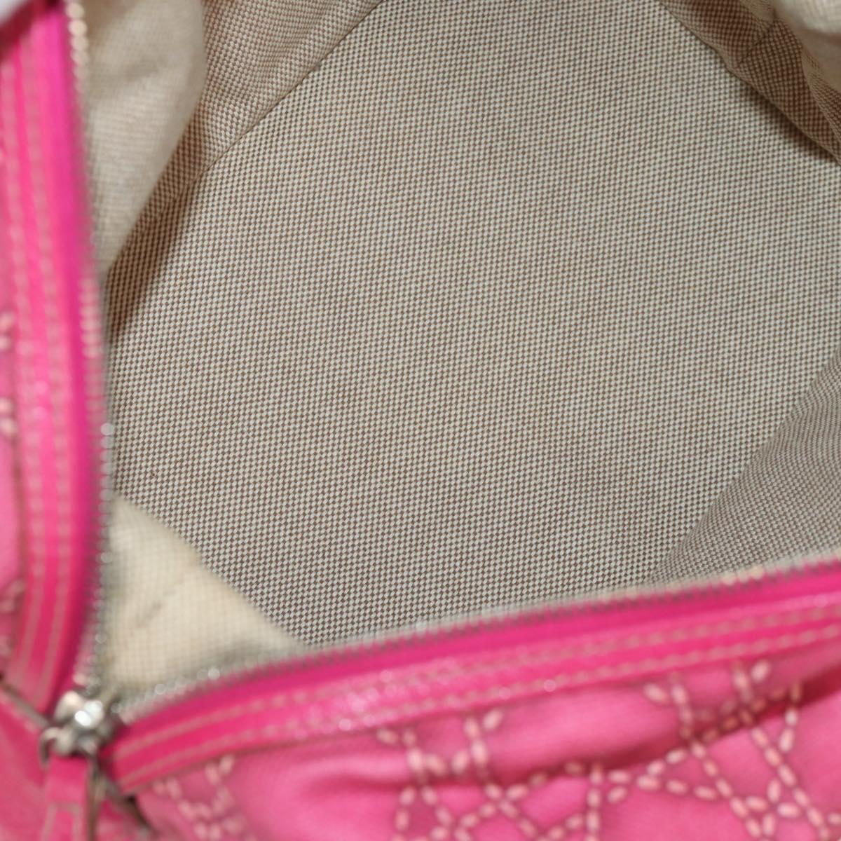 Christian Dior Canage Hand Bag Coated Canvas Pink Silver Auth 158891V