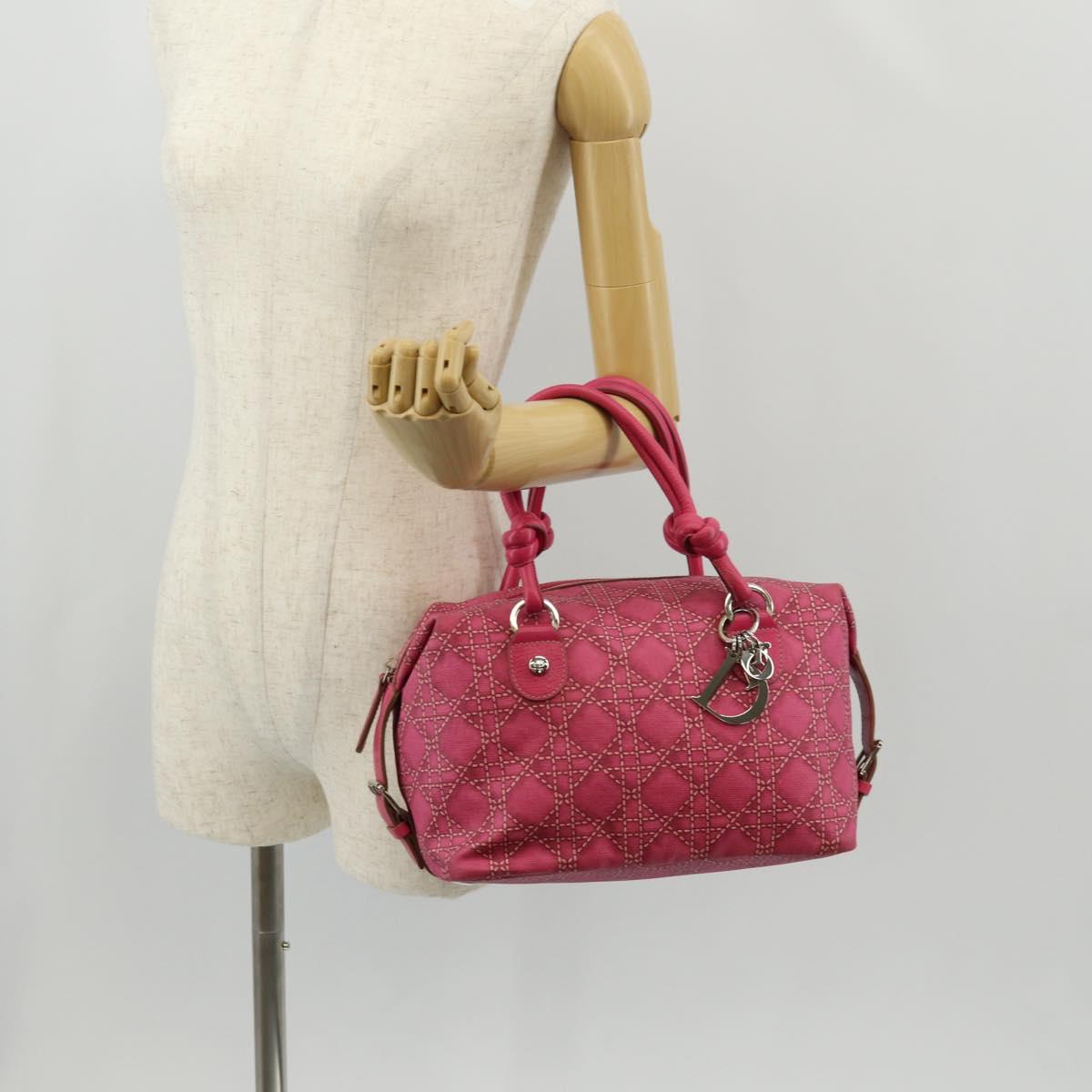 Christian Dior Canage Hand Bag Coated Canvas Pink Silver Auth 158891V