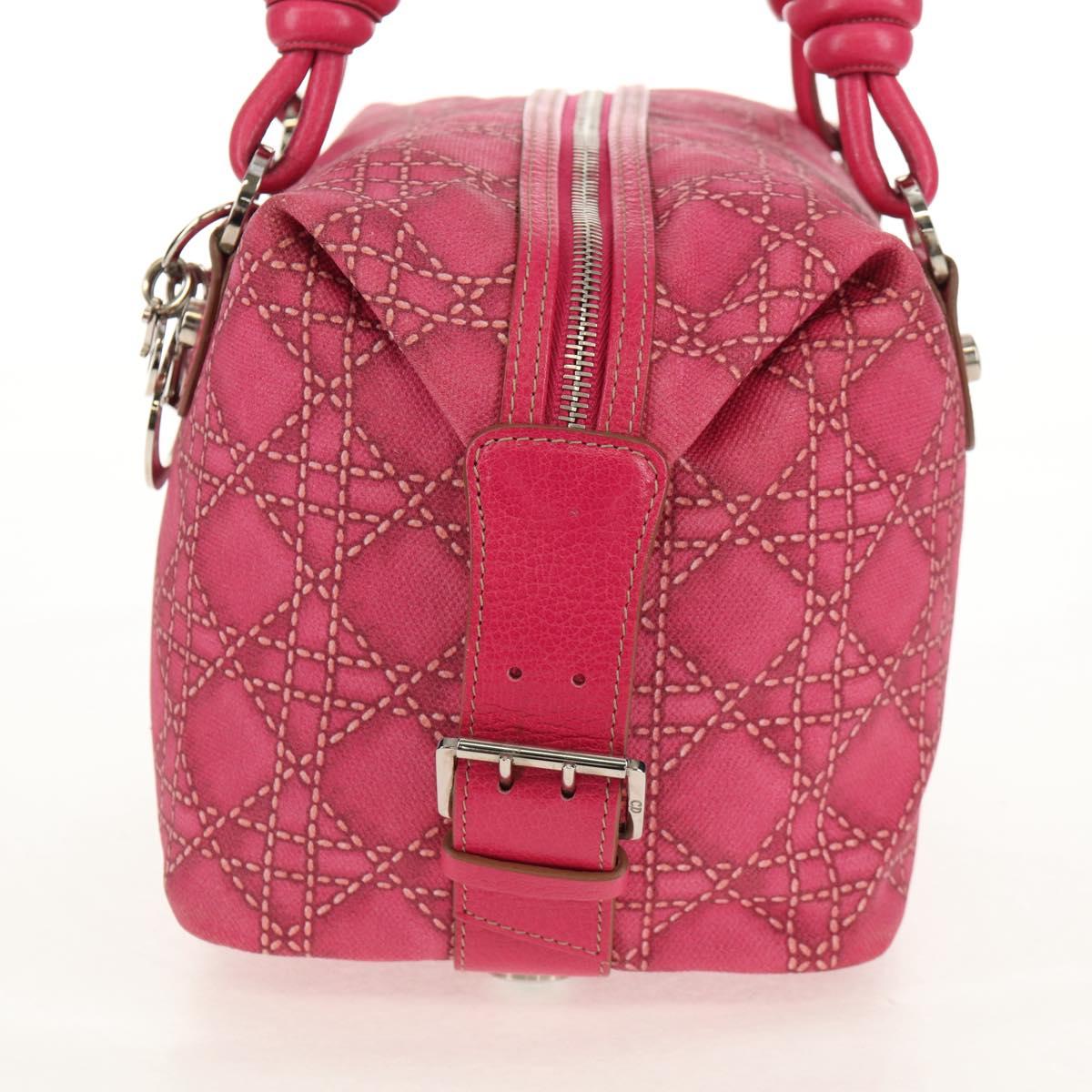 Christian Dior Canage Hand Bag Coated Canvas Pink Silver Auth 158891V