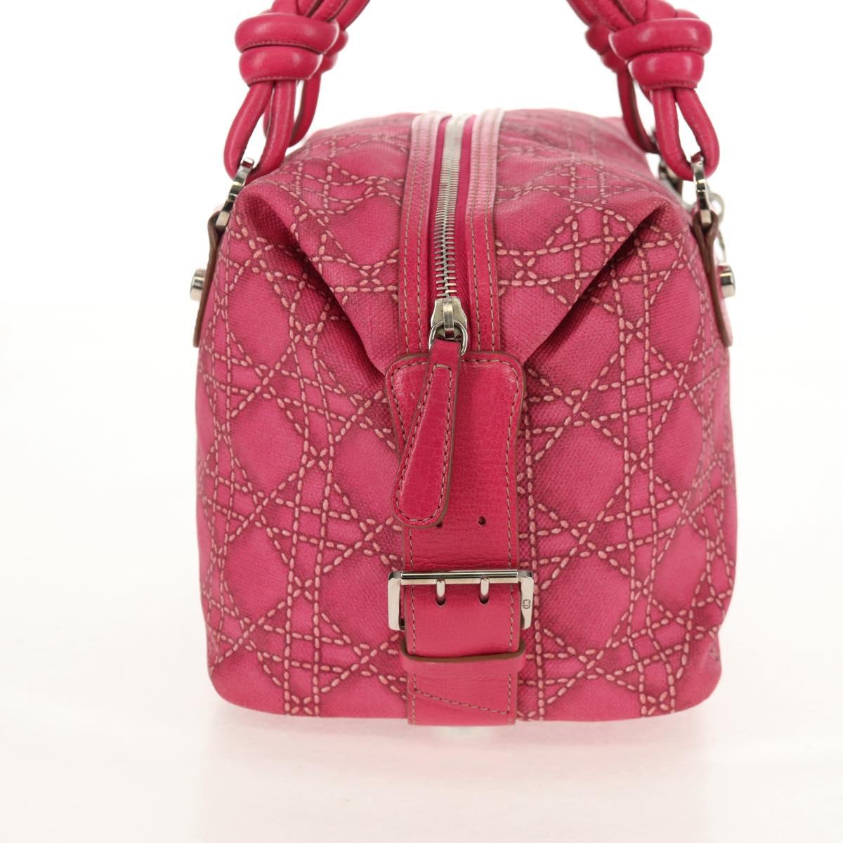 Christian Dior Canage Hand Bag Coated Canvas Pink Silver Auth 158891V