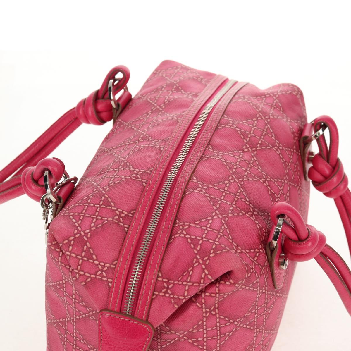 Christian Dior Canage Hand Bag Coated Canvas Pink Silver Auth 158891V