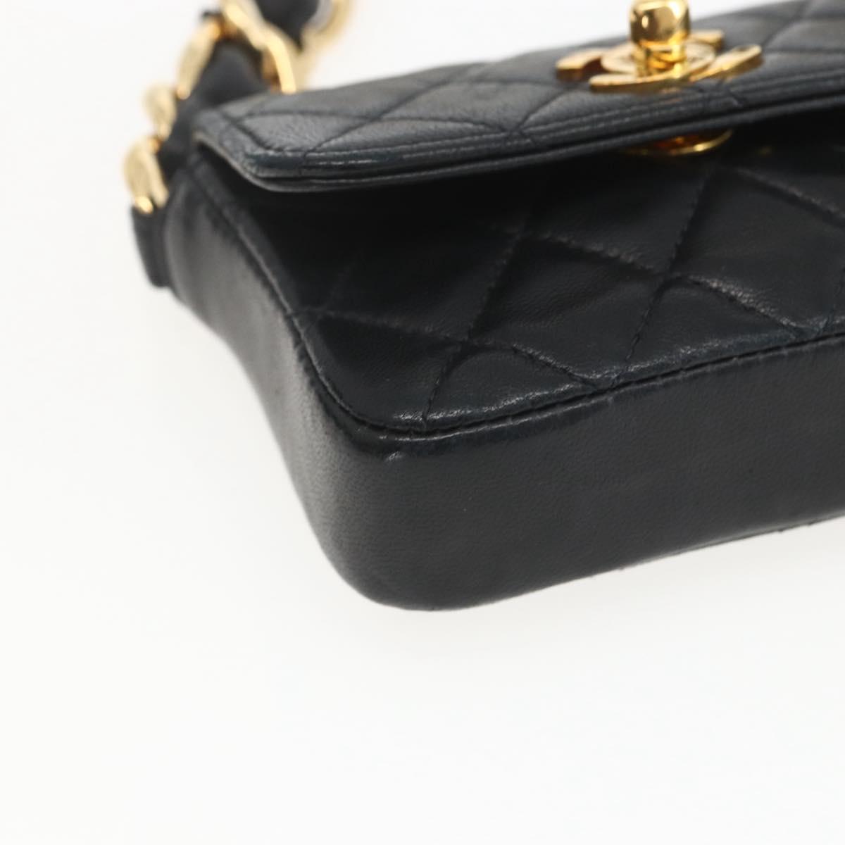 CHANEL Chain Mini Matelasse 11 Shoulder Bag Lamb Skin Black CC Auth 158892SM