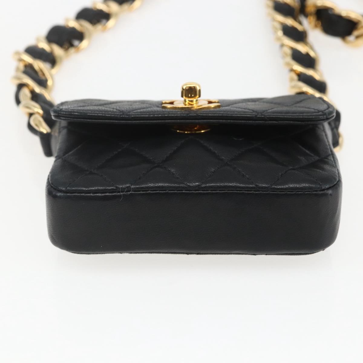 CHANEL Chain Mini Matelasse 11 Shoulder Bag Lamb Skin Black CC Auth 158892SM