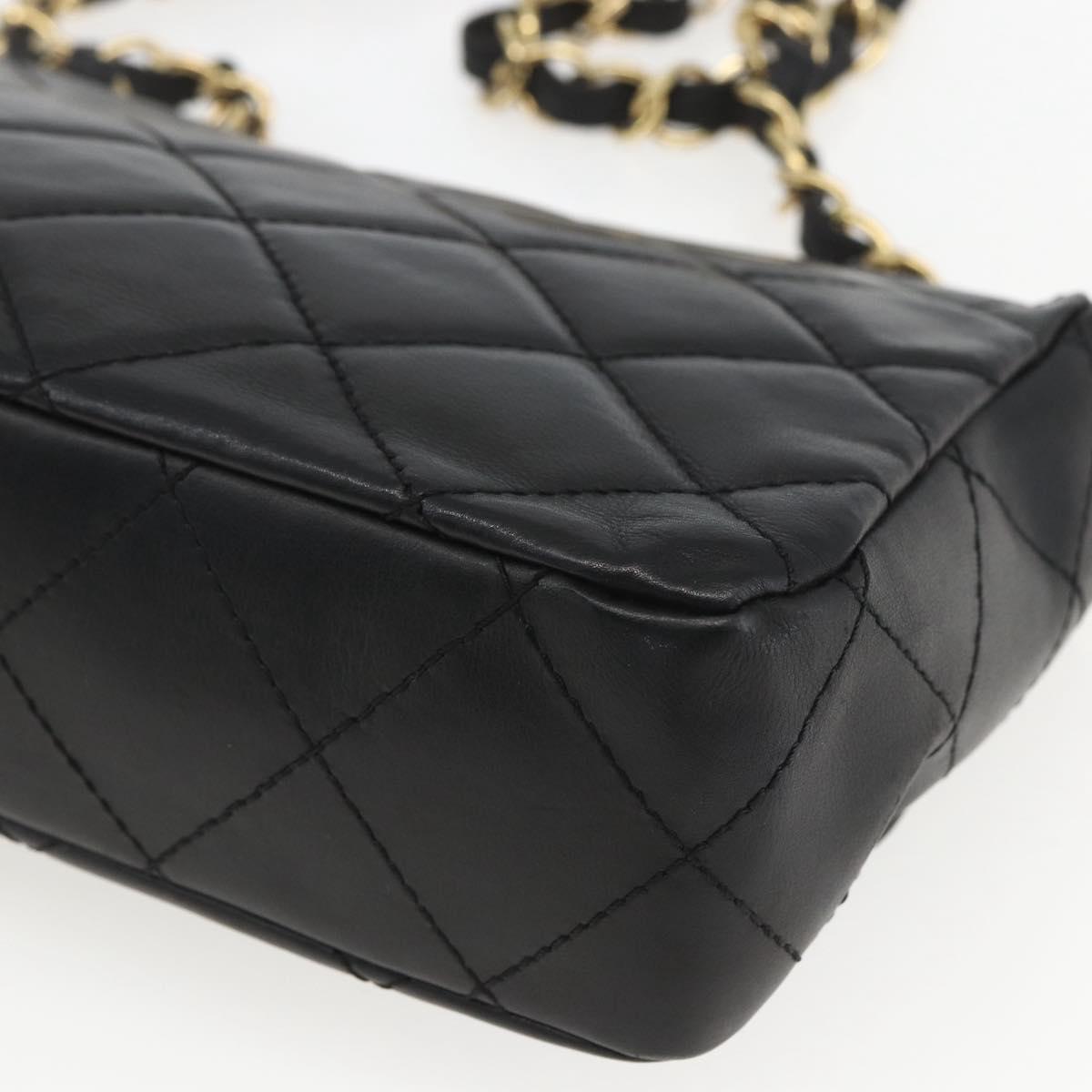 CHANEL Matelasse 25 Chain Shoulder Bag Lamb Skin Black Gold CC Auth 158905SAM