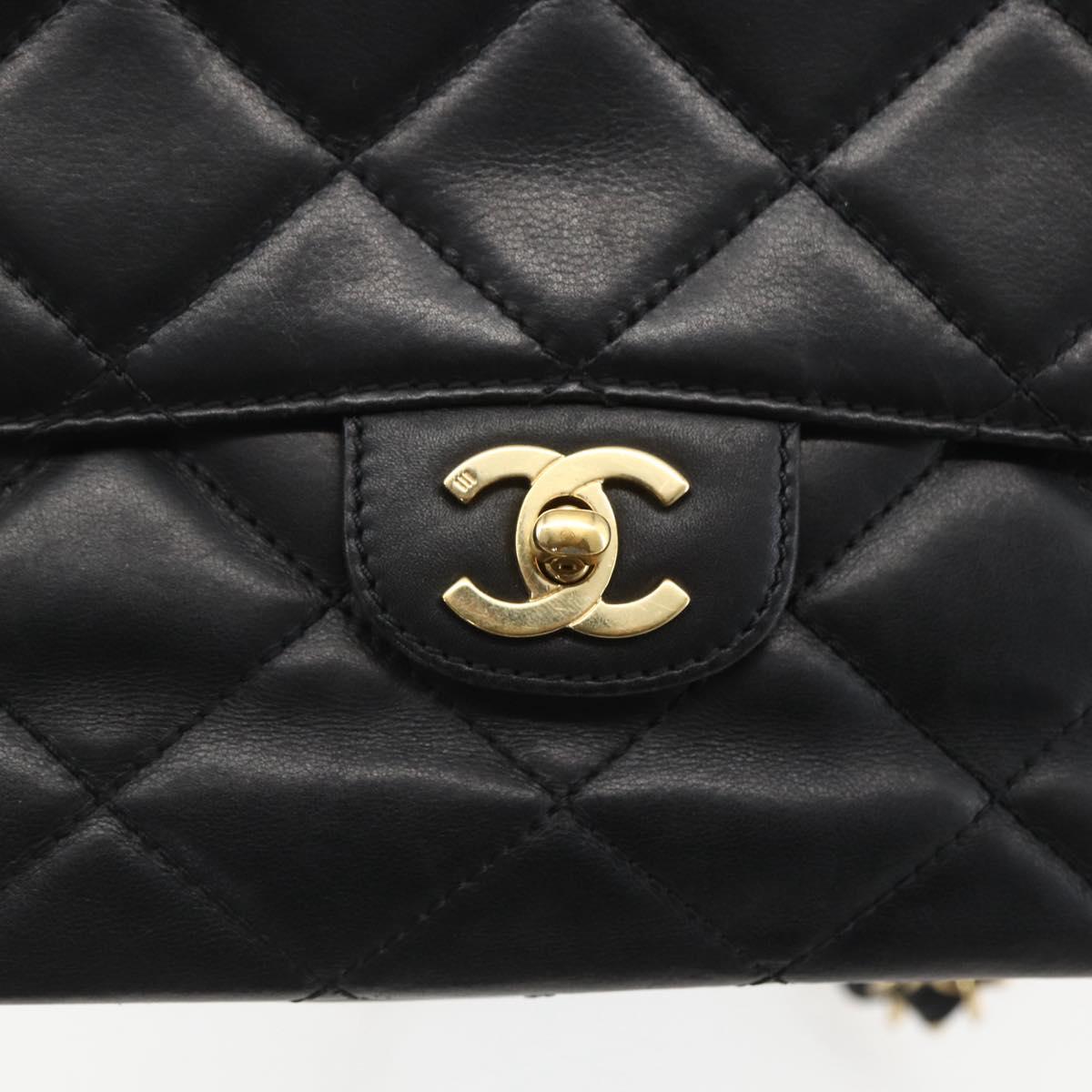CHANEL Matelasse 25 Chain Shoulder Bag Lamb Skin Black Gold CC Auth 158905SAM