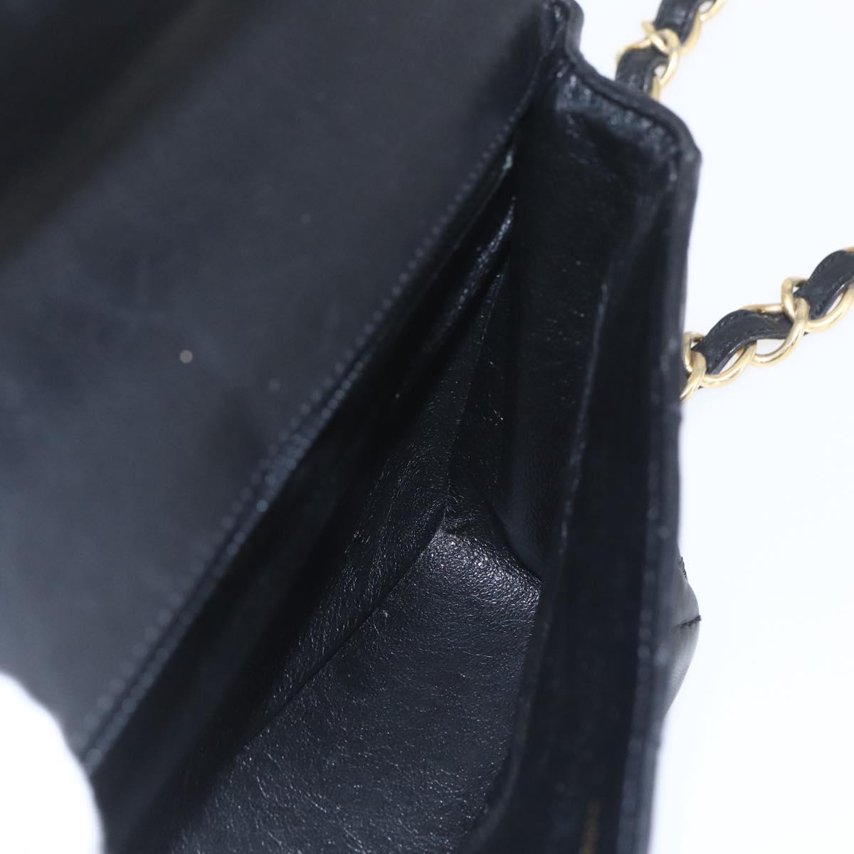 CHANEL Matelasse 25 Chain Shoulder Bag Lamb Skin Black Gold CC Auth 158905SAM