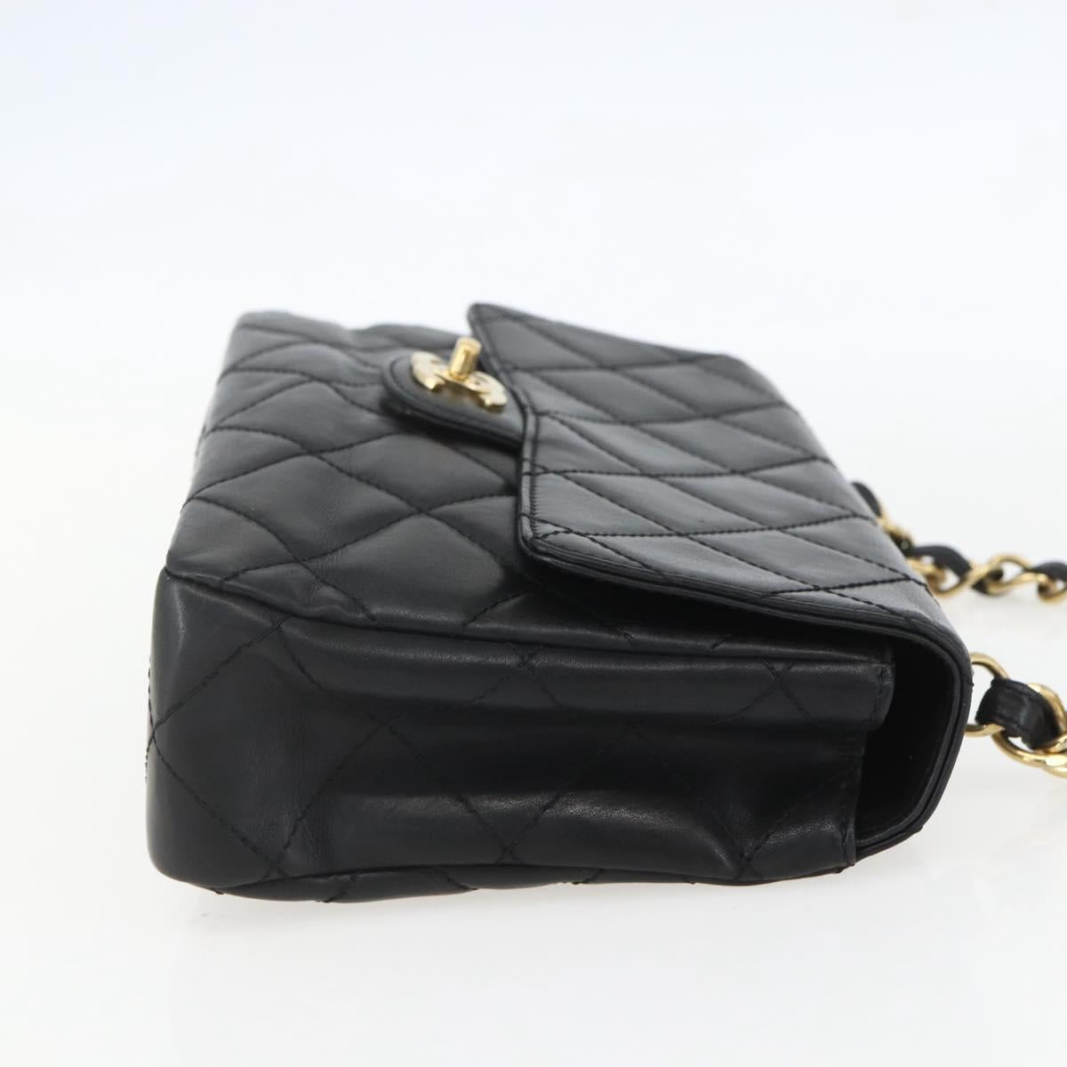 CHANEL Matelasse 25 Chain Shoulder Bag Lamb Skin Black Gold CC Auth 158905SAM