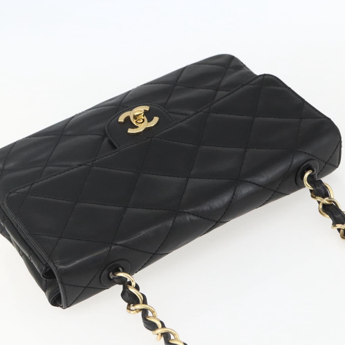 CHANEL Matelasse 25 Chain Shoulder Bag Lamb Skin Black Gold CC Auth 158905SAM