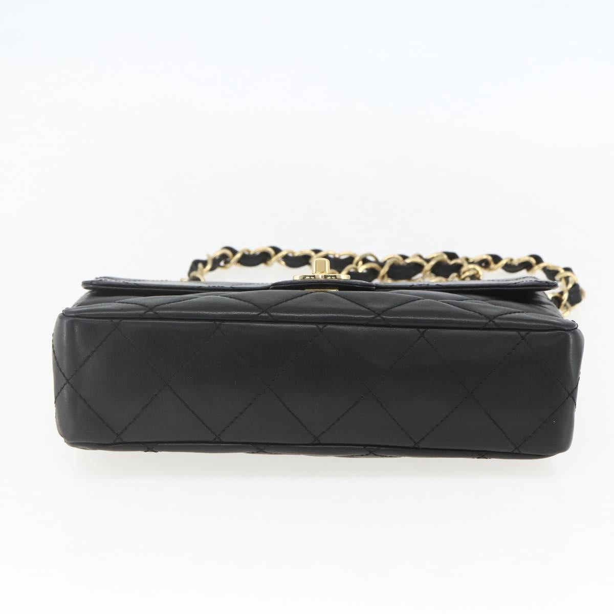 CHANEL Matelasse 25 Chain Shoulder Bag Lamb Skin Black Gold CC Auth 158905SAM