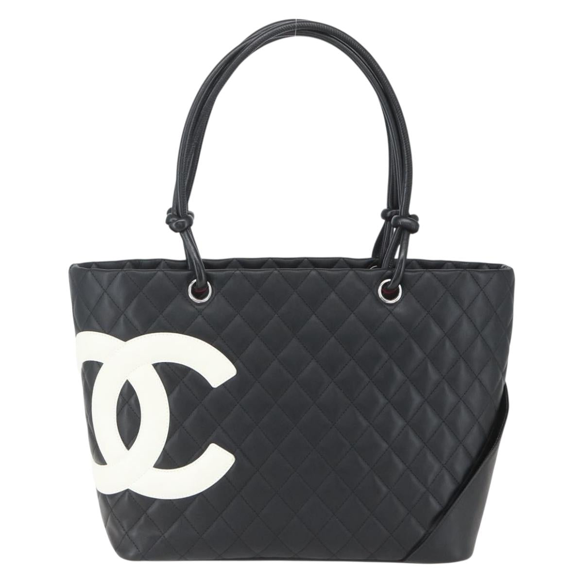 CHANEL Cambon Line Large Matelasse Bag Leather Brown Silver CC Auth 158906SM