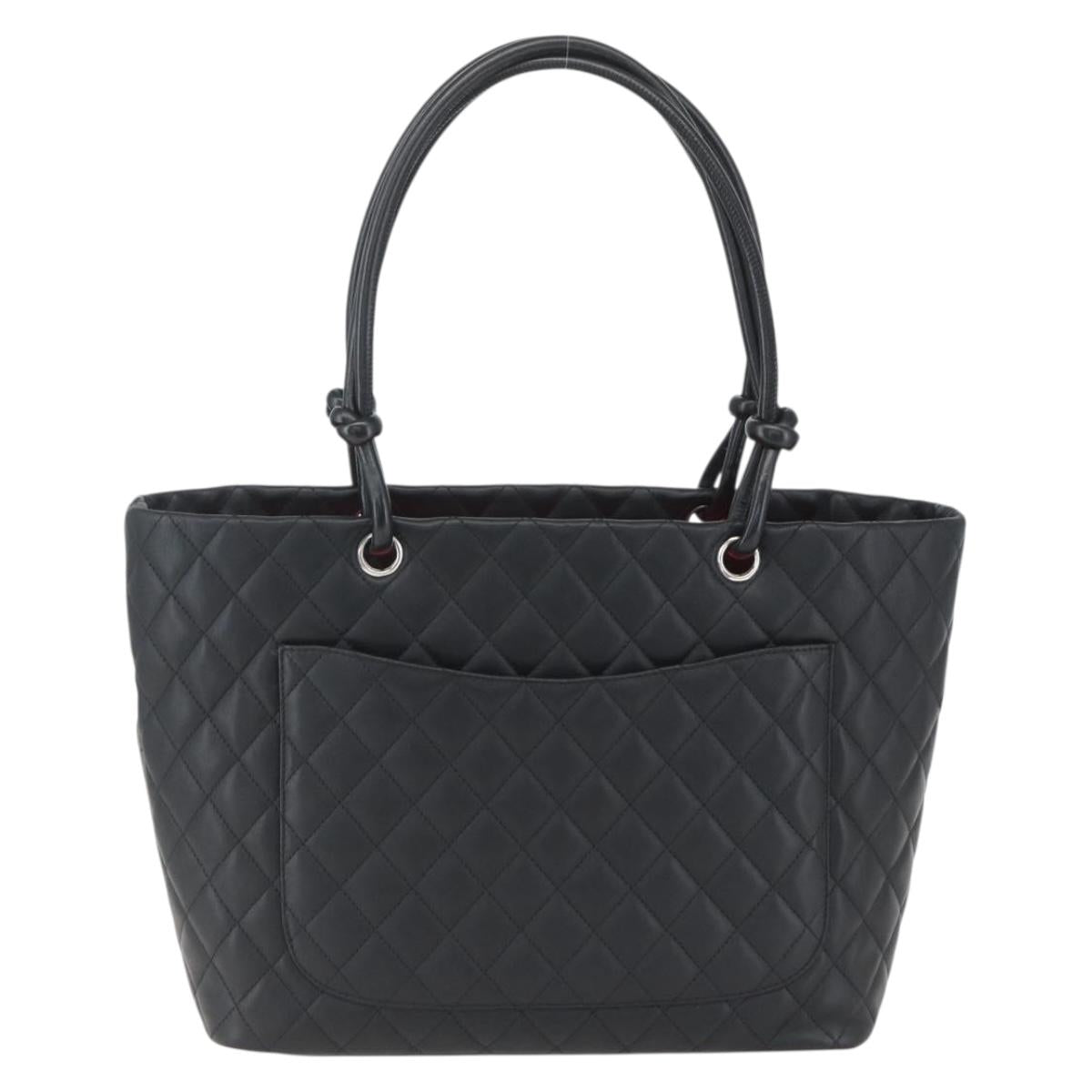 CHANEL Cambon Line Large Matelasse Bag Leather Brown Silver CC Auth 158906SM