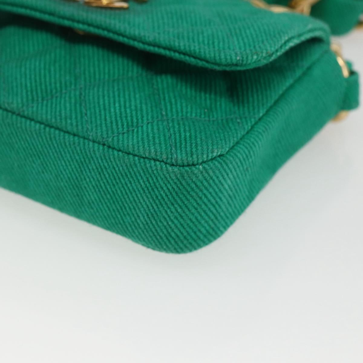 CHANEL Chain Mini Matelasse 11 Shoulder Bag Canvas Green Gold CC Auth 158908SM