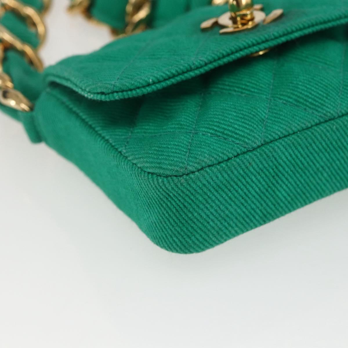 CHANEL Chain Mini Matelasse 11 Shoulder Bag Canvas Green Gold CC Auth 158908SM