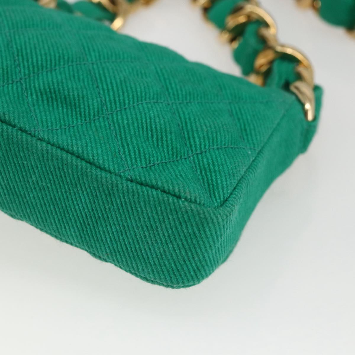 CHANEL Chain Mini Matelasse 11 Shoulder Bag Canvas Green Gold CC Auth 158908SM