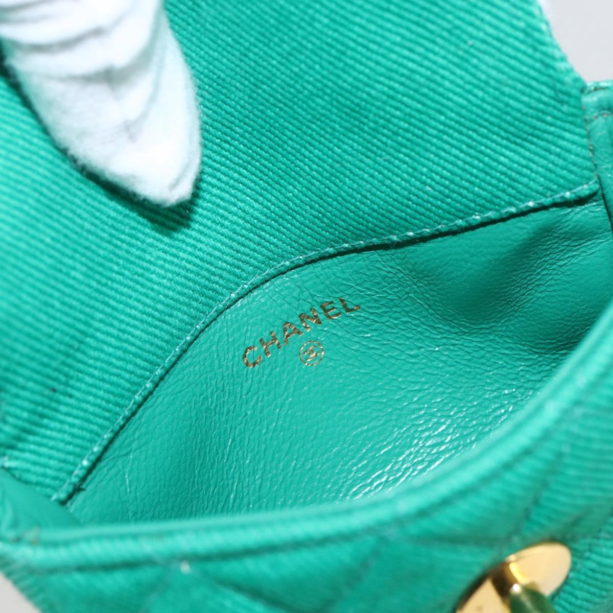 CHANEL Chain Mini Matelasse 11 Shoulder Bag Canvas Green Gold CC Auth 158908SM
