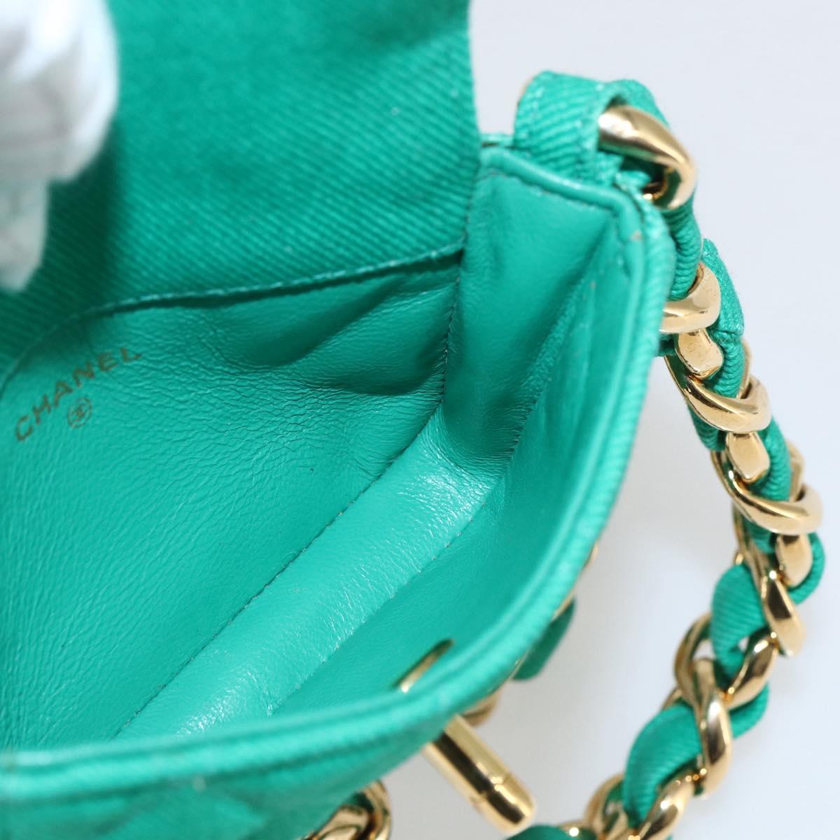 CHANEL Chain Mini Matelasse 11 Shoulder Bag Canvas Green Gold CC Auth 158908SM