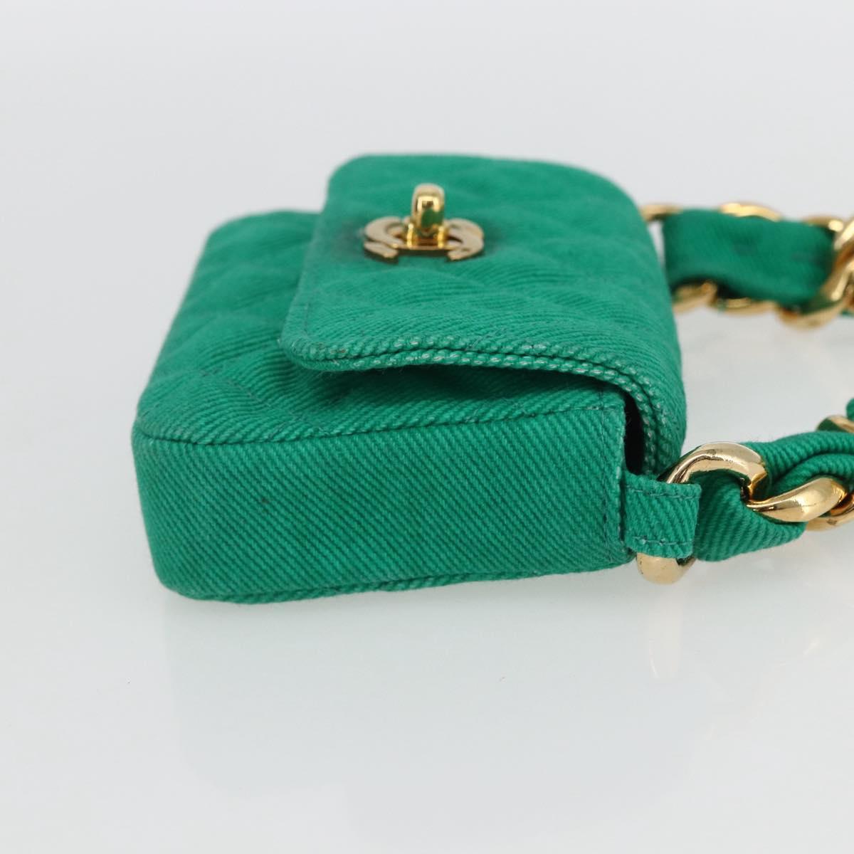 CHANEL Chain Mini Matelasse 11 Shoulder Bag Canvas Green Gold CC Auth 158908SM