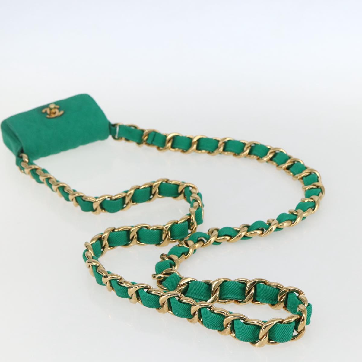 CHANEL Chain Mini Matelasse 11 Shoulder Bag Canvas Green Gold CC Auth 158908SM