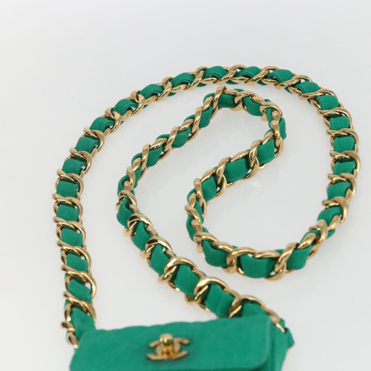 CHANEL Chain Mini Matelasse 11 Shoulder Bag Canvas Green Gold CC Auth 158908SM