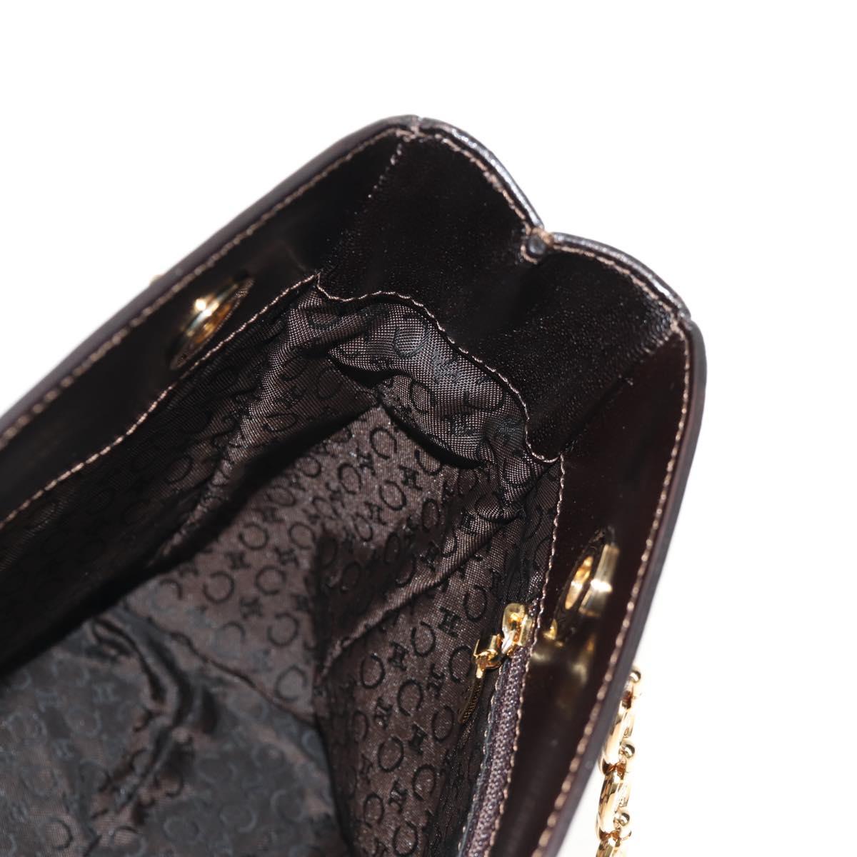 CELINE Blazon Chain Shoulder Bag Canvas Brown Gold Auth 158910V