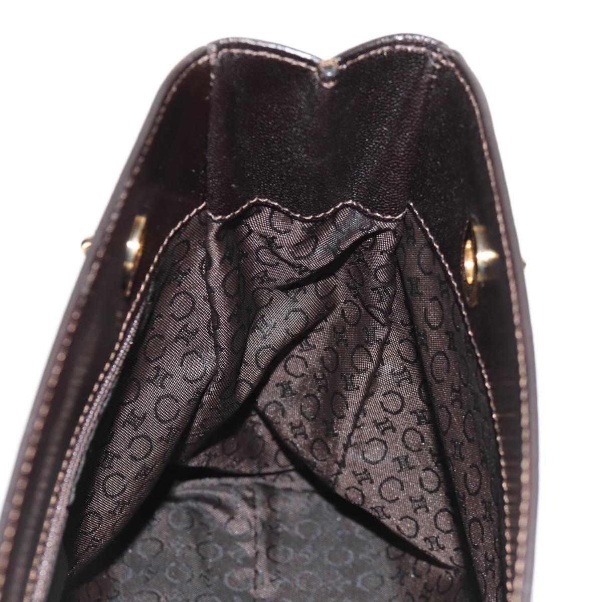 CELINE Blazon Chain Shoulder Bag Canvas Brown Gold Auth 158910V