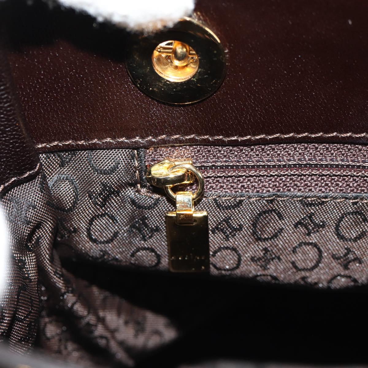 CELINE Blazon Chain Shoulder Bag Canvas Brown Gold Auth 158910V