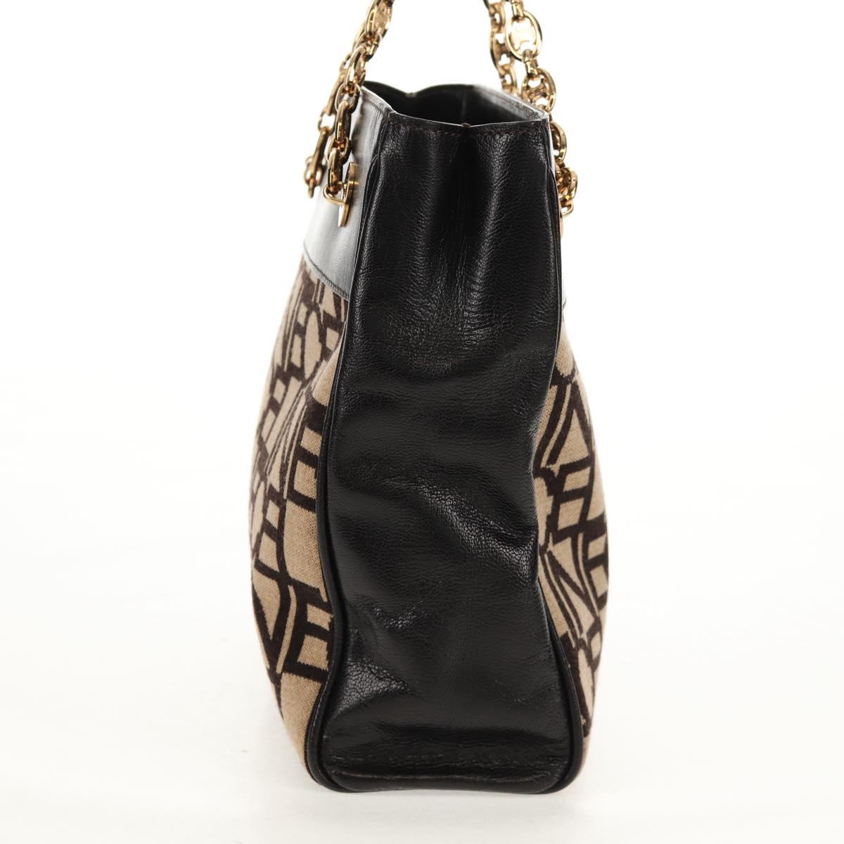 CELINE Blazon Chain Shoulder Bag Canvas Brown Gold Auth 158910V