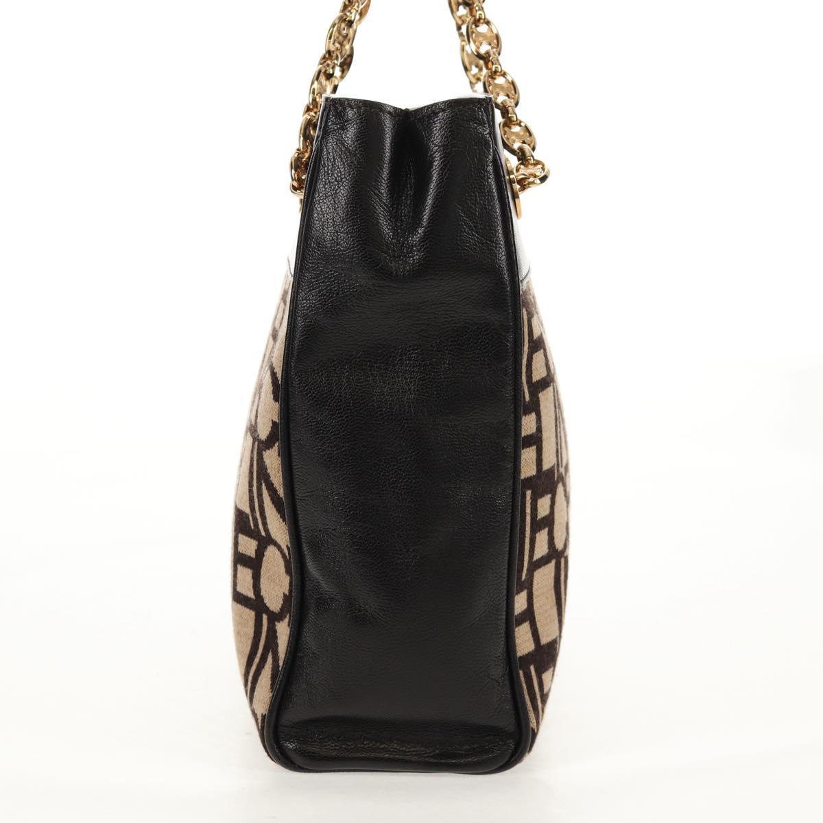 CELINE Blazon Chain Shoulder Bag Canvas Brown Gold Auth 158910V