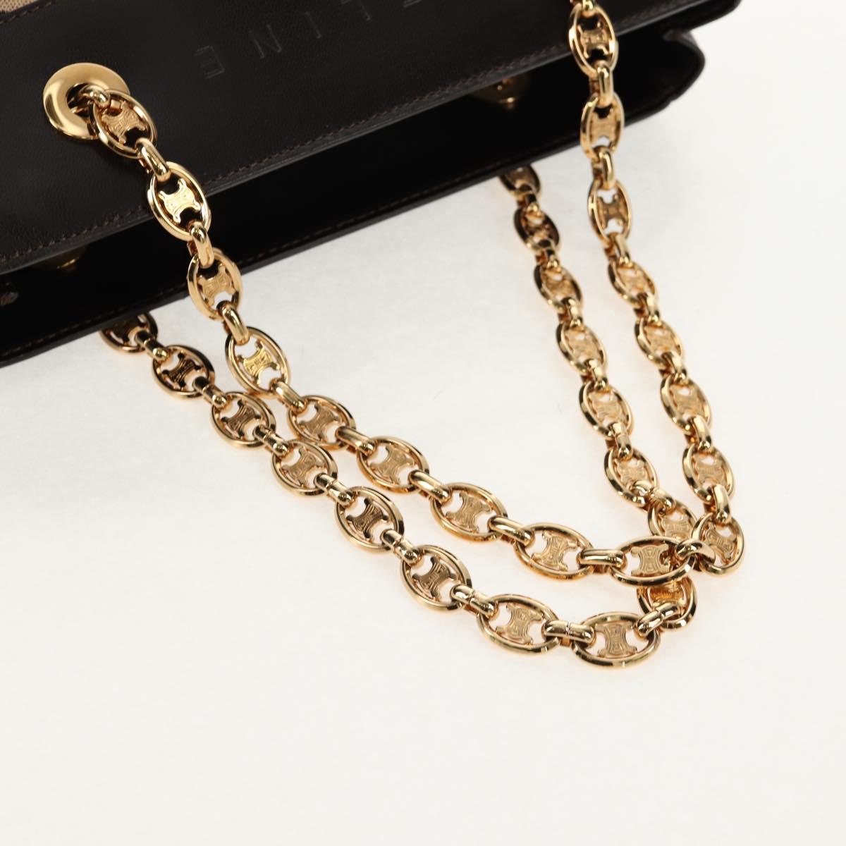 CELINE Blazon Chain Shoulder Bag Canvas Brown Gold Auth 158910V