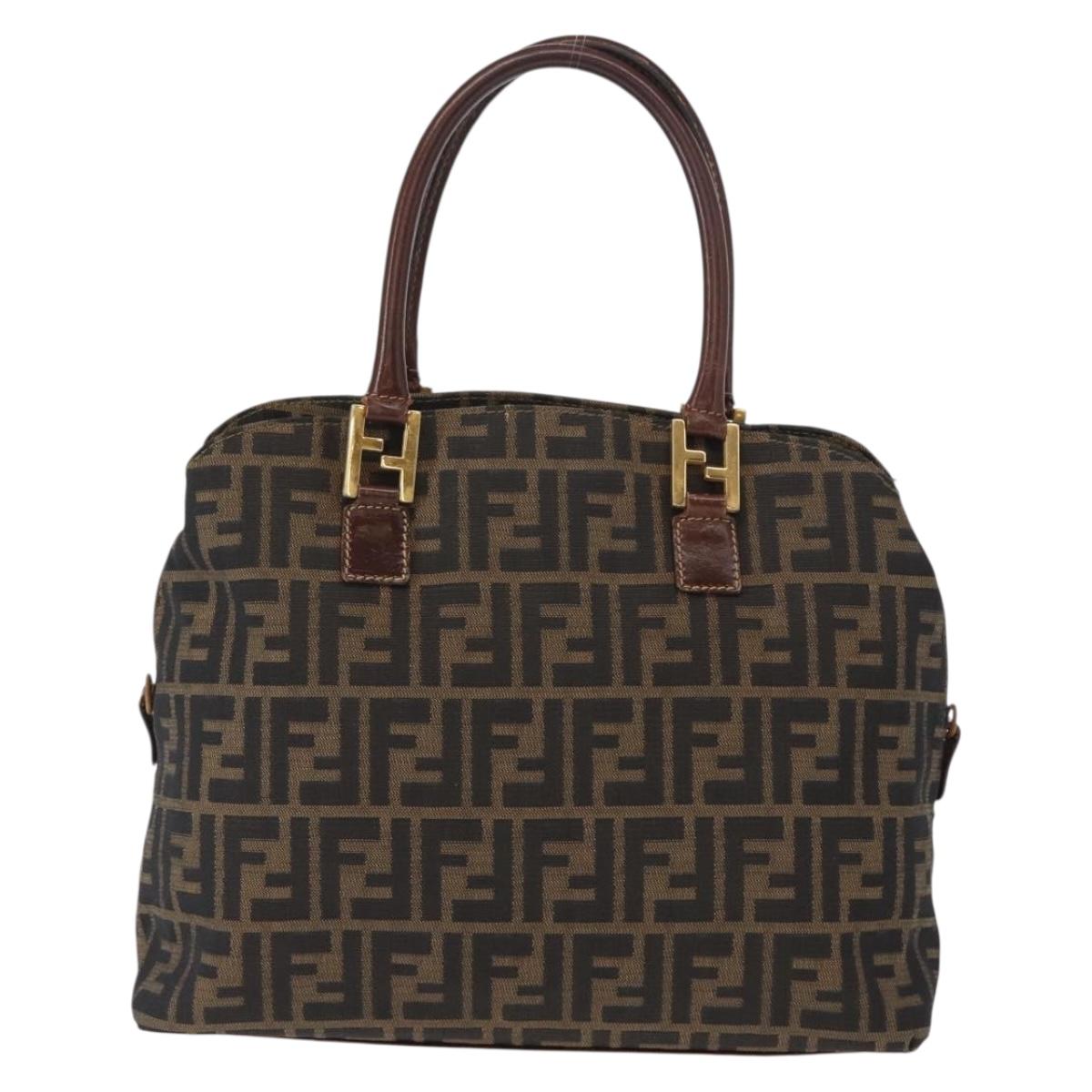 FENDI Zucca Canvas Hand Bag Black Brown Auth 158911