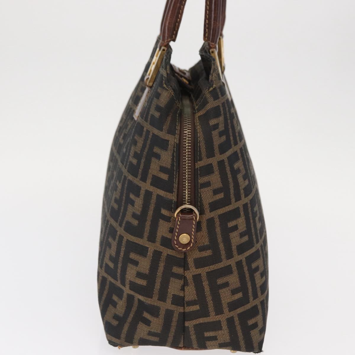 FENDI Zucca Canvas Hand Bag Black Brown Auth 158911