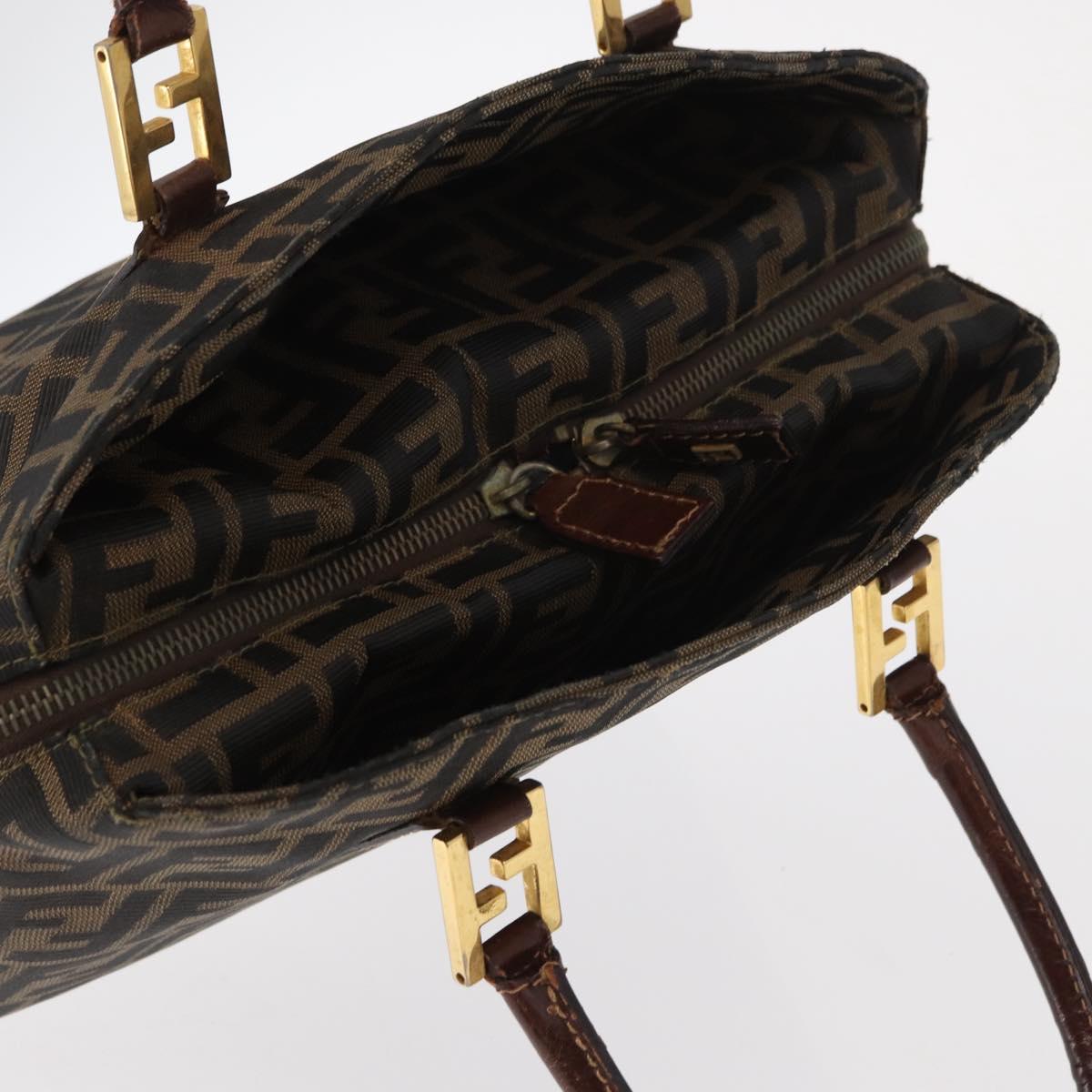 FENDI Zucca Canvas Hand Bag Black Brown Auth 158911