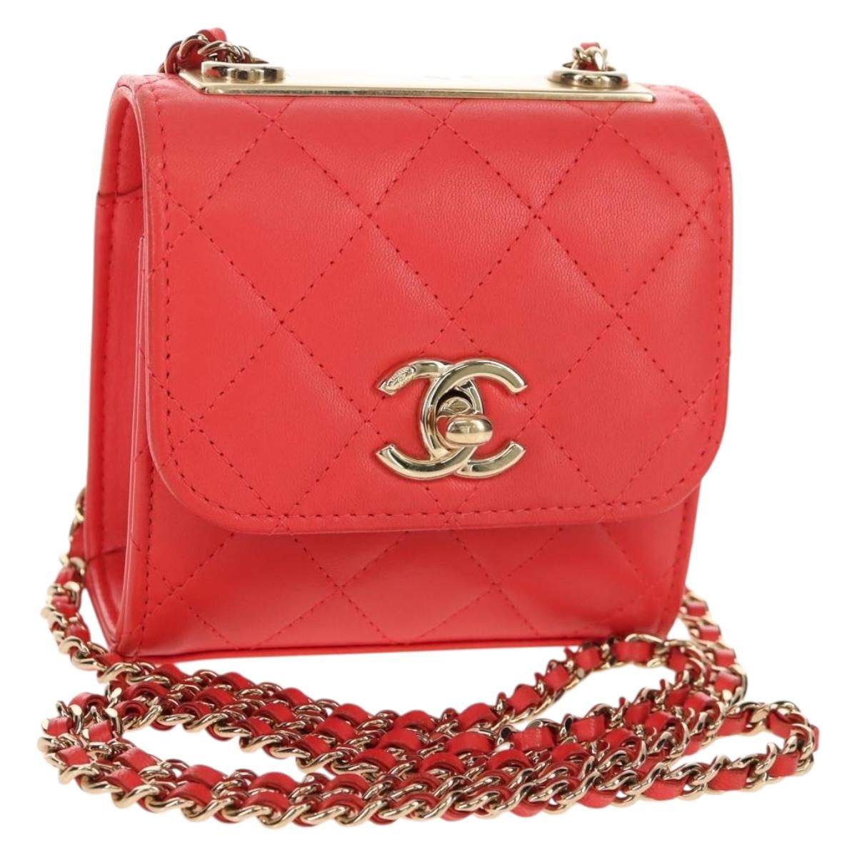 CHANEL Matelasse Chain Shoulder Bag Lamb Skin Red Gold CC Auth 158913SAM