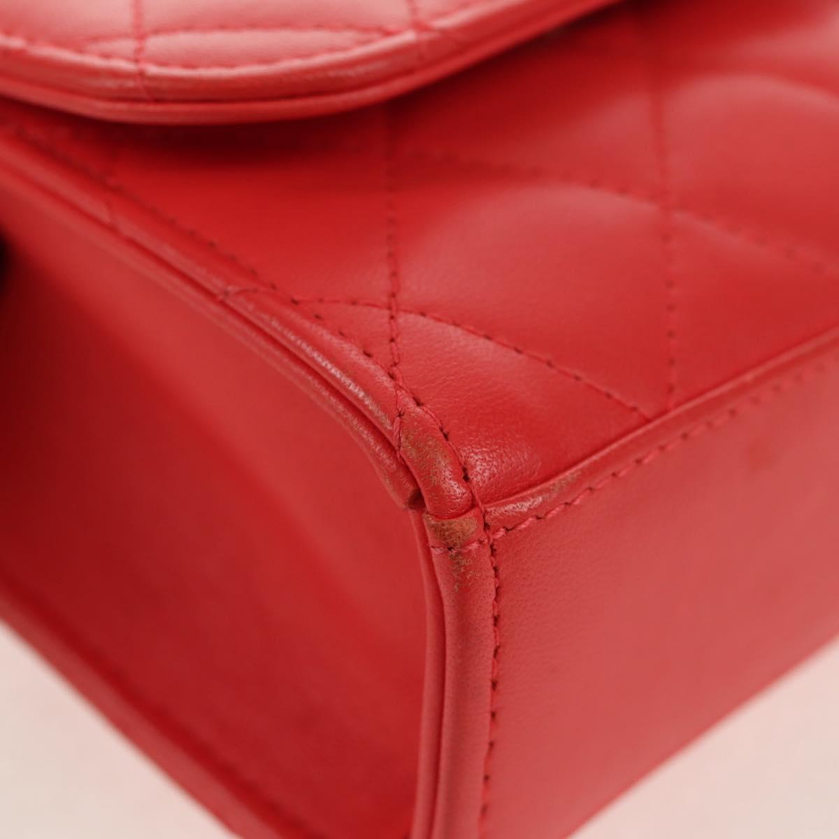 CHANEL Matelasse Chain Shoulder Bag Lamb Skin Red Gold CC Auth 158913SAM