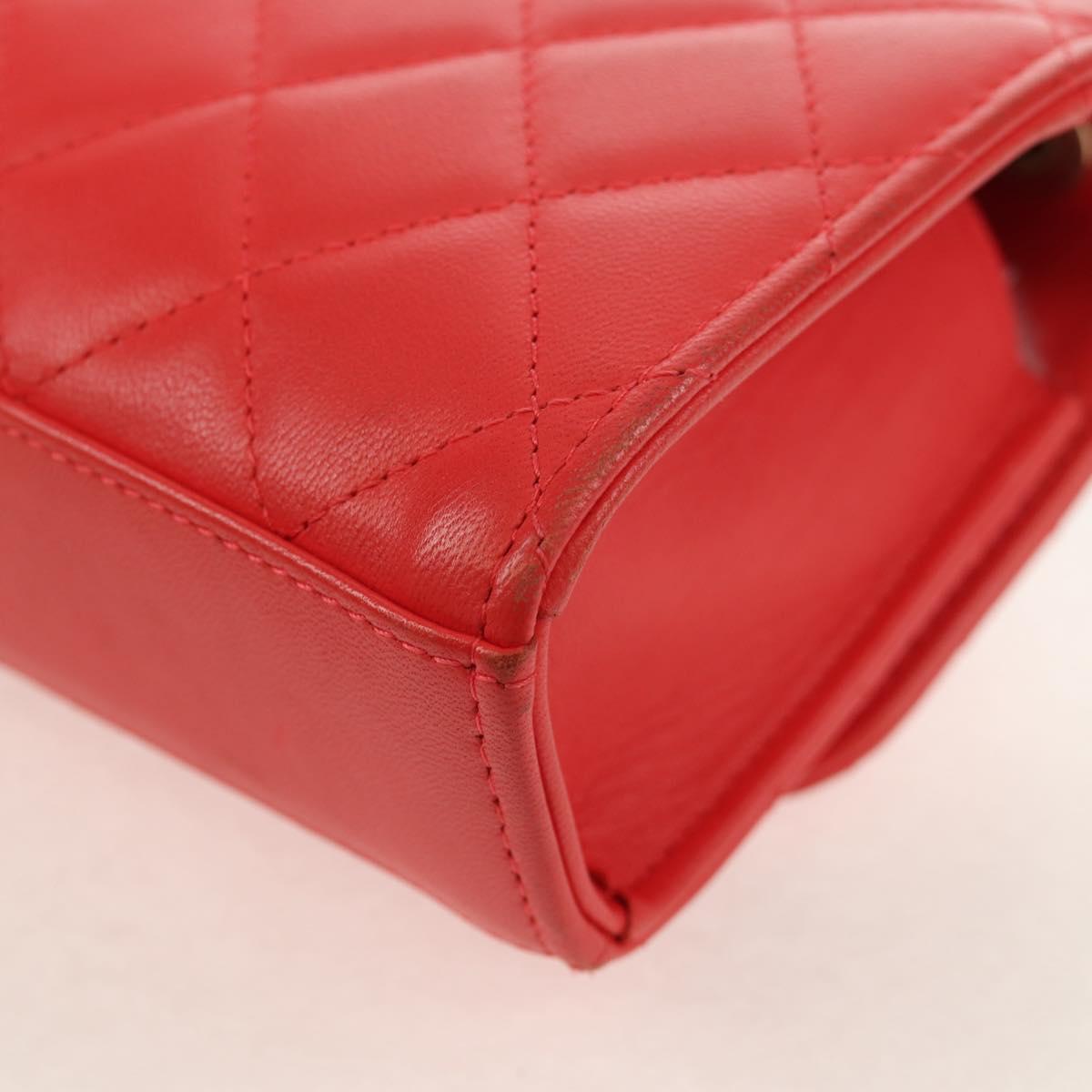 CHANEL Matelasse Chain Shoulder Bag Lamb Skin Red Gold CC Auth 158913SAM