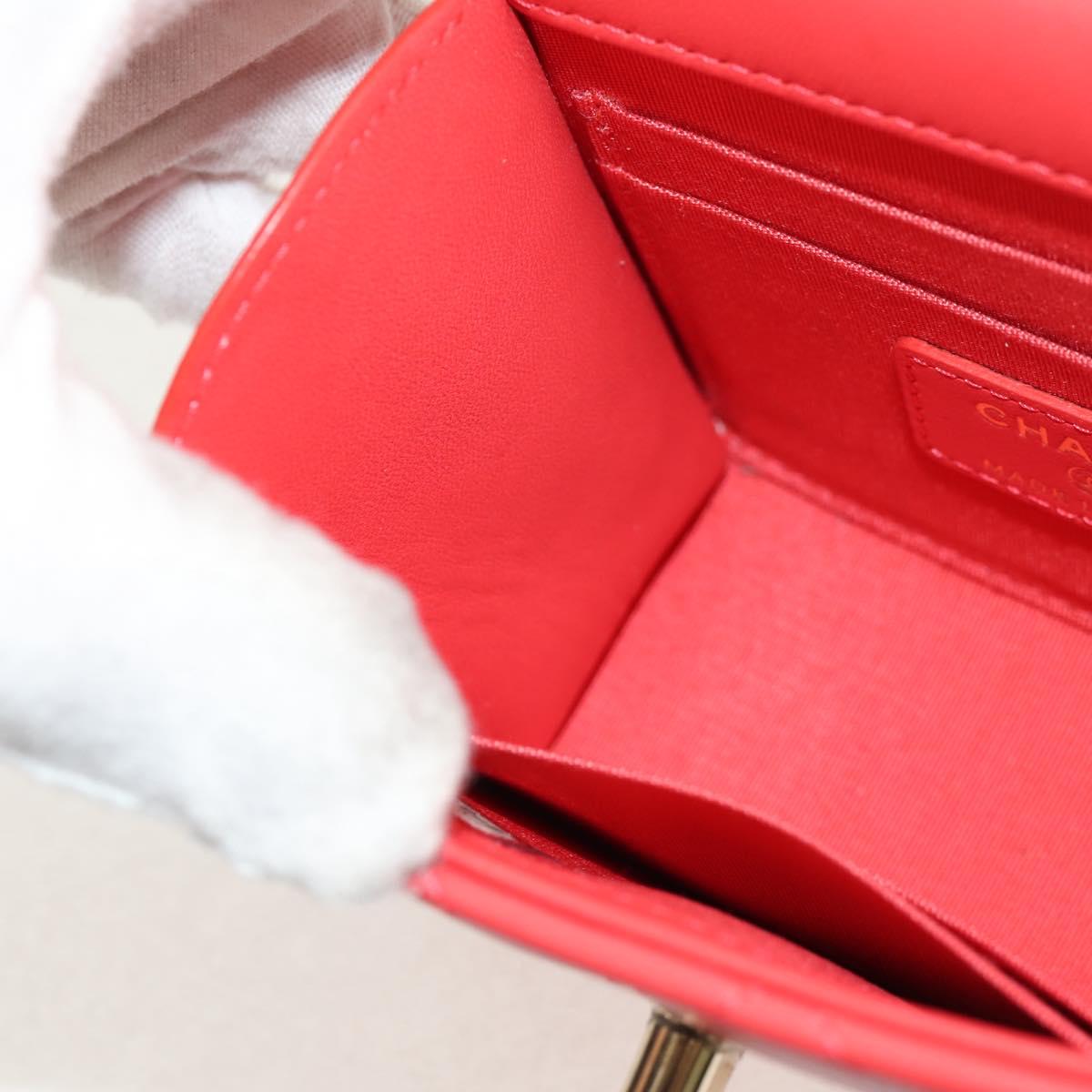 CHANEL Matelasse Chain Shoulder Bag Lamb Skin Red Gold CC Auth 158913SAM