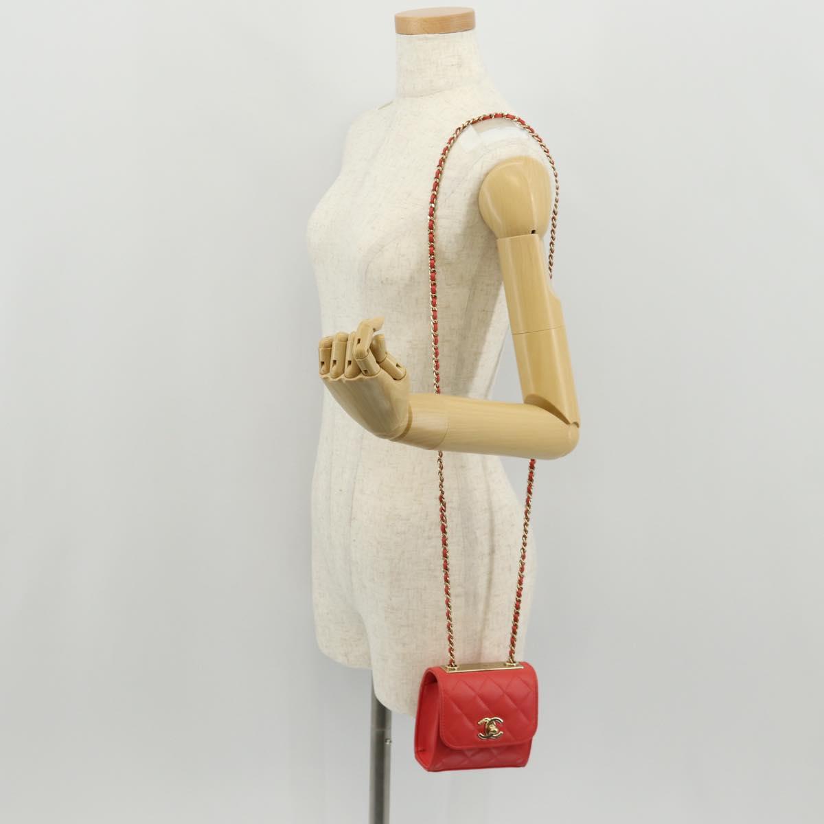 CHANEL Matelasse Chain Shoulder Bag Lamb Skin Red Gold CC Auth 158913SAM