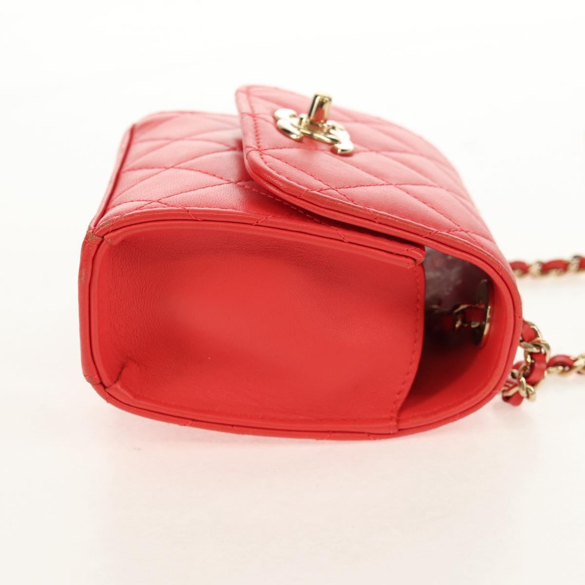 CHANEL Matelasse Chain Shoulder Bag Lamb Skin Red Gold CC Auth 158913SAM