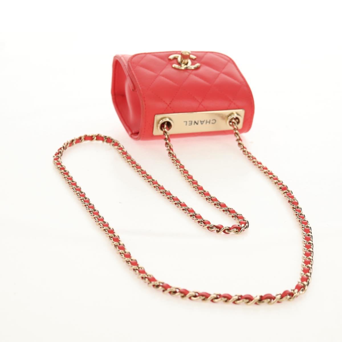 CHANEL Matelasse Chain Shoulder Bag Lamb Skin Red Gold CC Auth 158913SAM