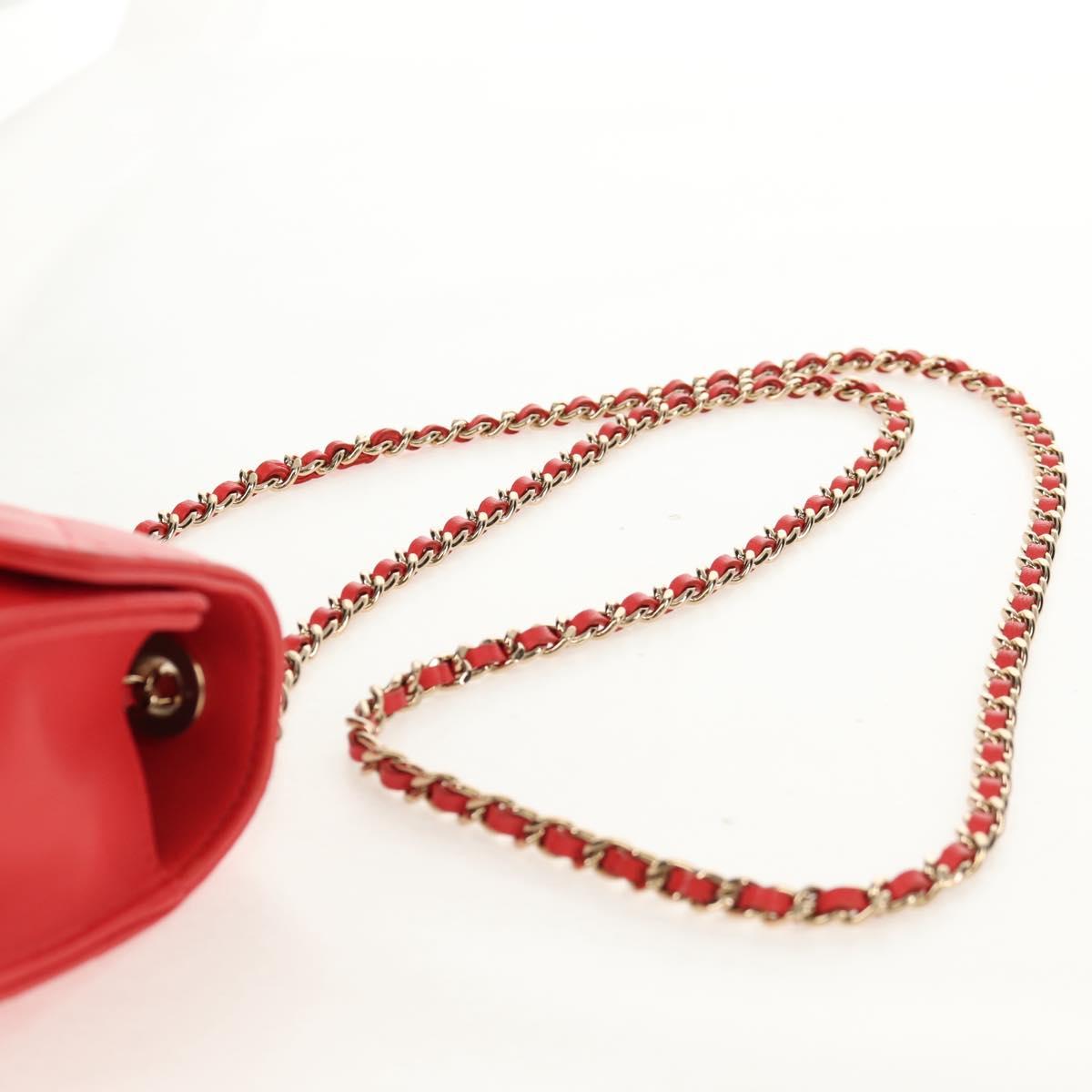 CHANEL Matelasse Chain Shoulder Bag Lamb Skin Red Gold CC Auth 158913SAM