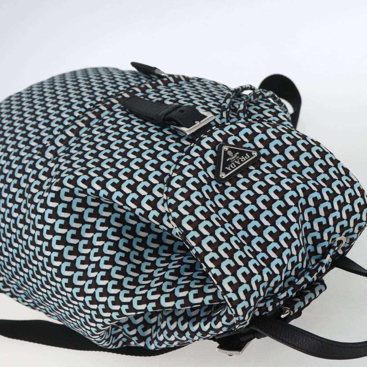 PRADA Backpack Nylon Light Blue Silver Auth 158915SAM
