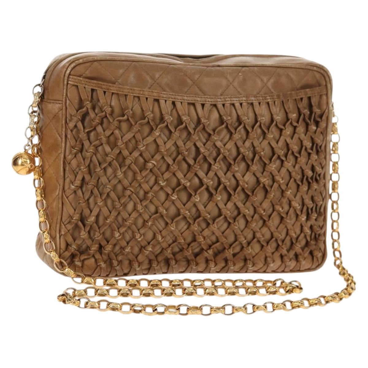 CHANEL Matelasse Chain Shoulder Bag Lamb Skin Brown Gold CC Auth 158929A