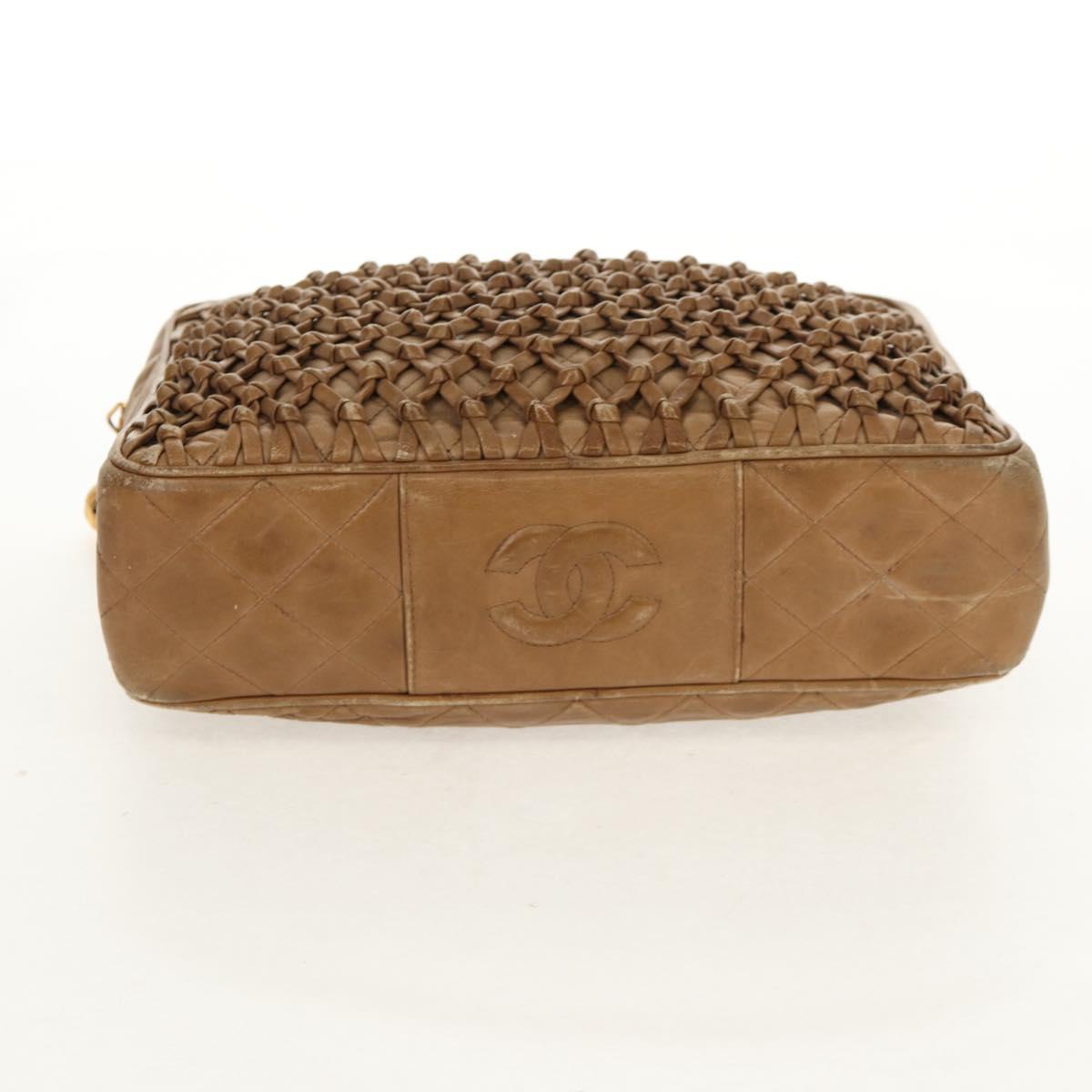 CHANEL Matelasse Chain Shoulder Bag Lamb Skin Brown Gold CC Auth 158929A